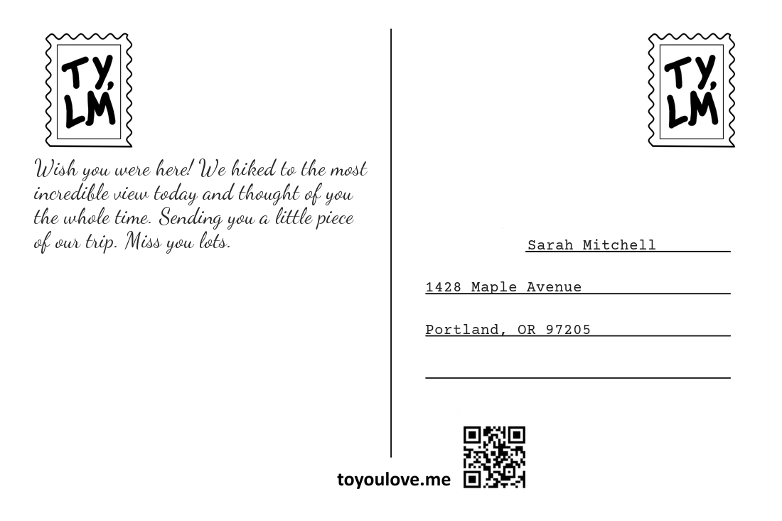 Postcard back: a handwritten message and a mailing address