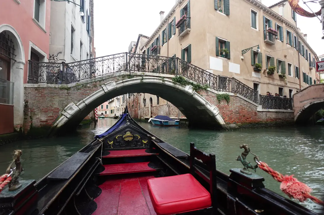 Postcard front: a gondola on a Venice canal